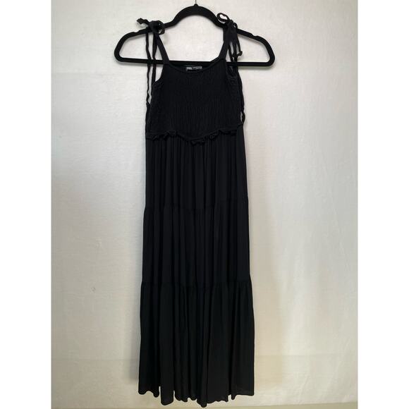 Zara Black Smocked Tank Tiered Maxi Dress, Size XS - Picture 1 of 4